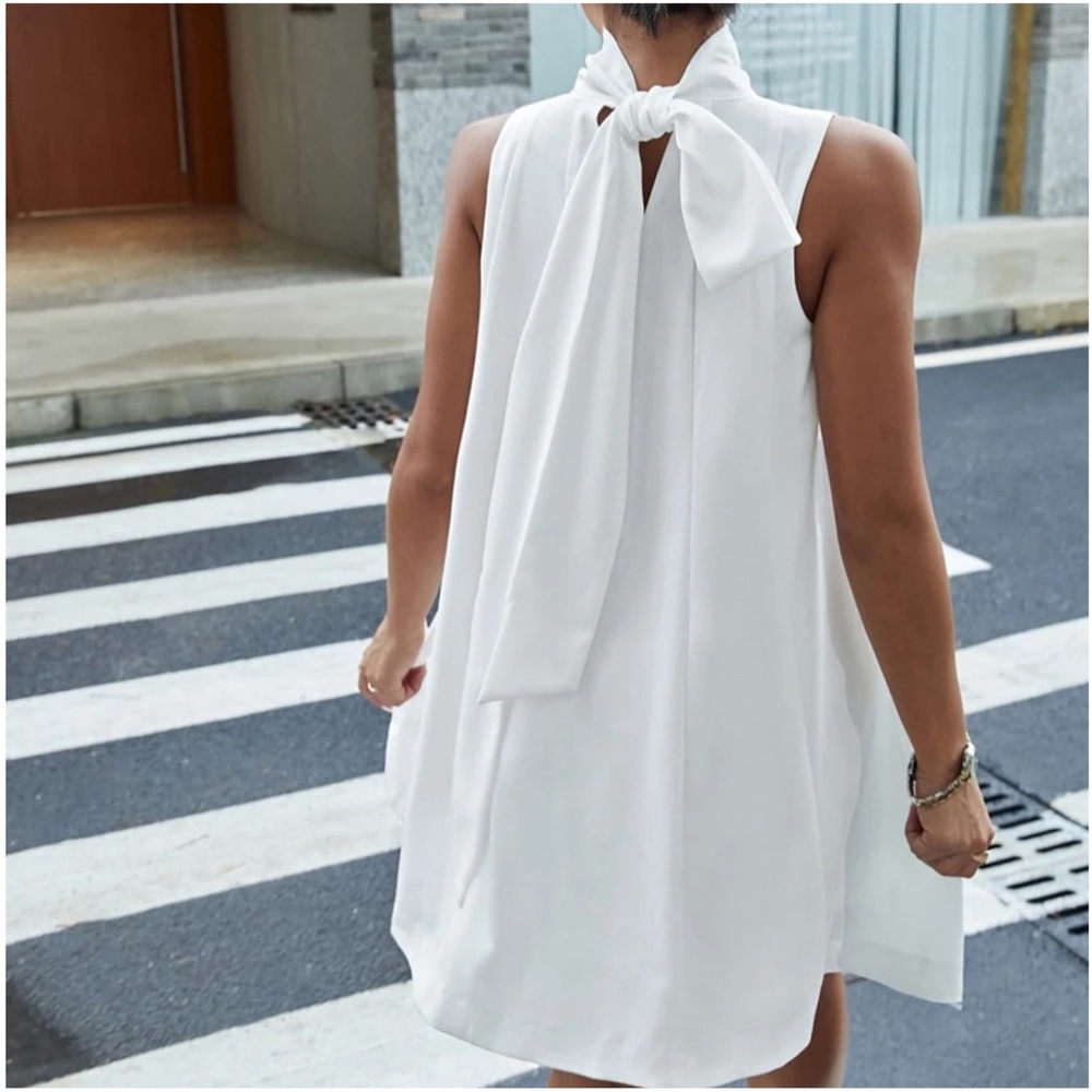 Luxe Neck Tie Party Evening Mini Dress - Picture 9 of 12